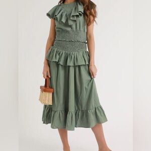 Koo De Ker Calista Green Smocked Ruffled Set